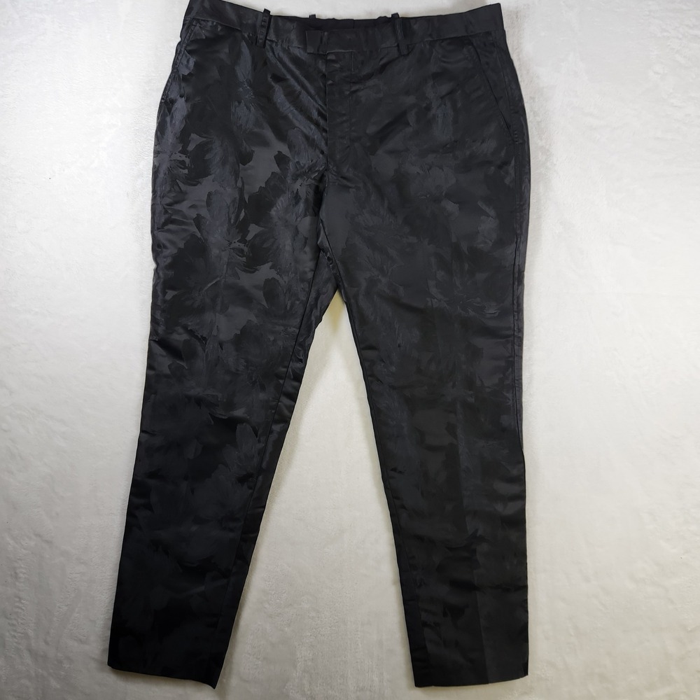 INC International Concepts Slim Fit Black Floral Dress Pants Size 36